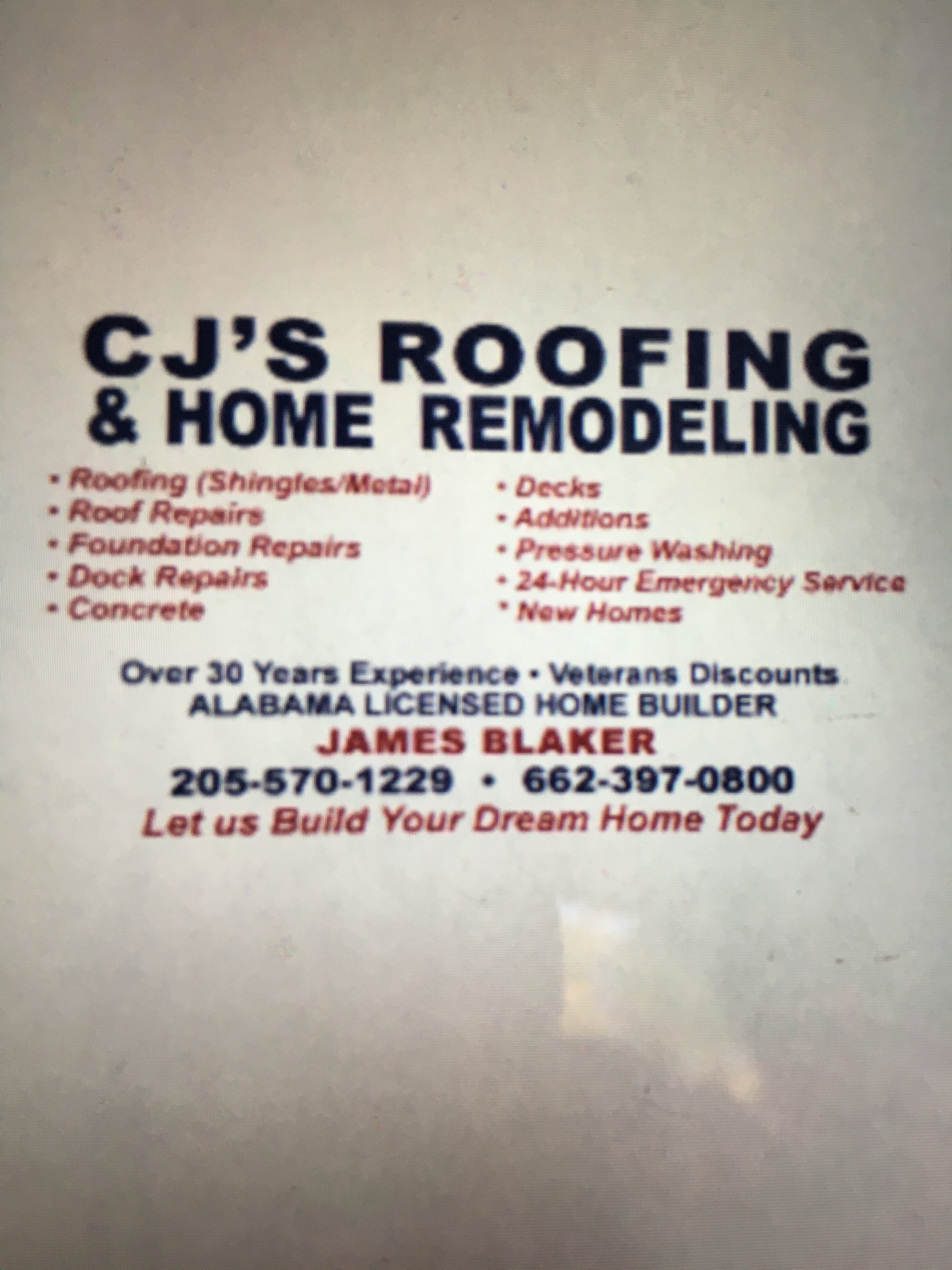 CJ's Roofing and Home Remodeling Logo