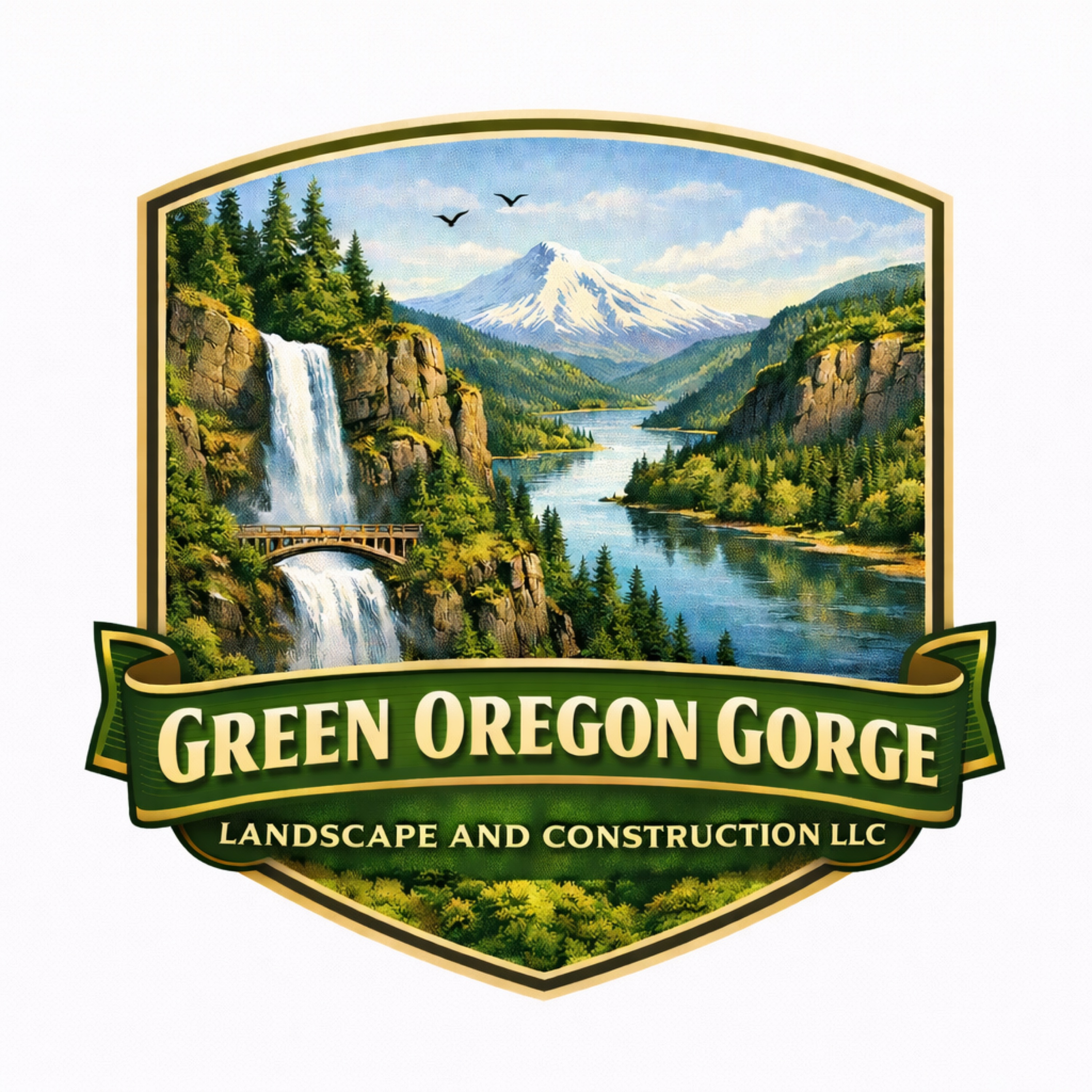 Green Oregon Gorge Landscape Logo