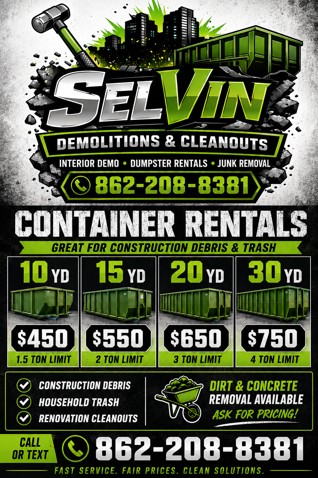 Selvin demolitions and Cleanouts Logo