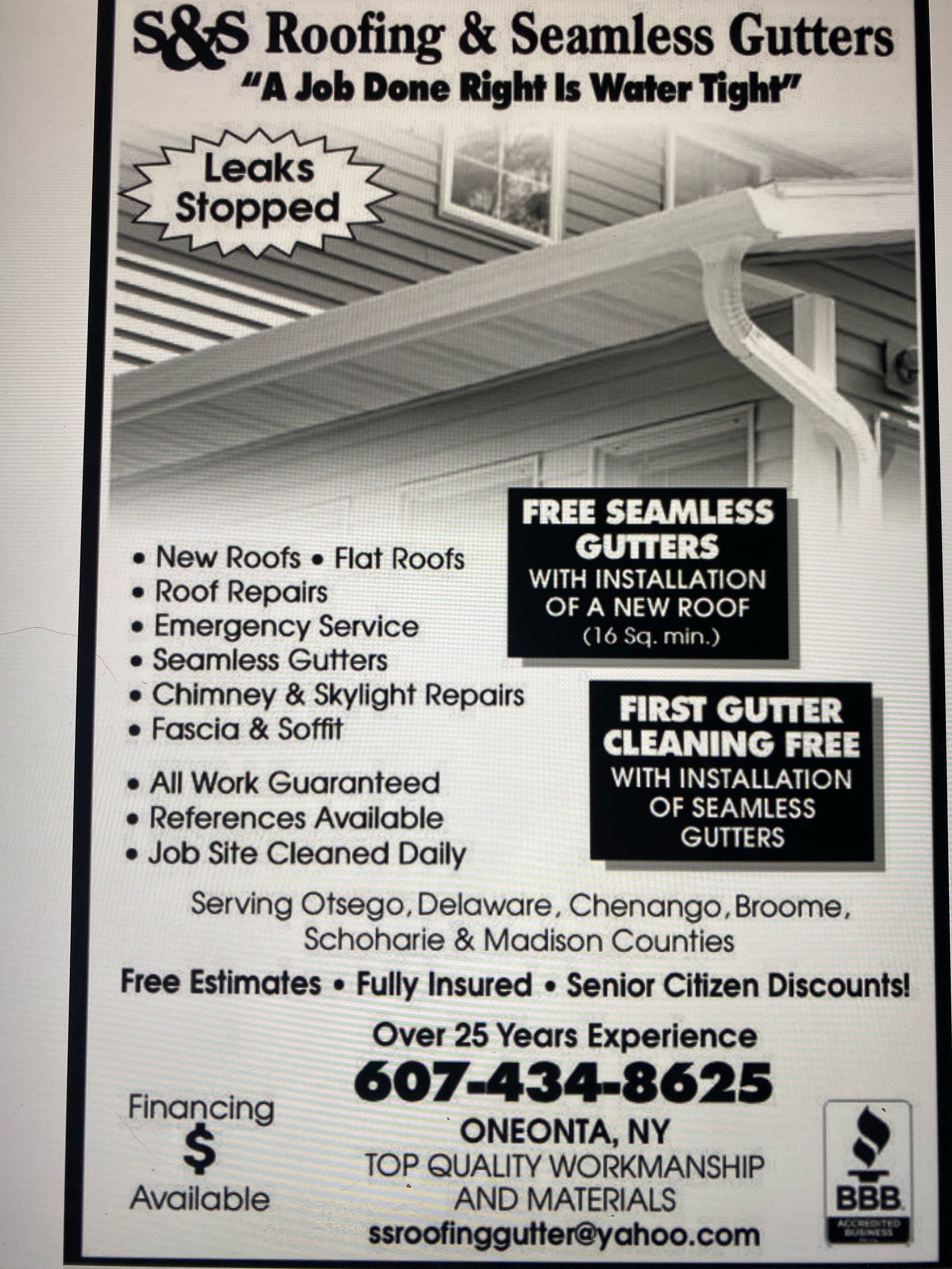 S&S Roofing & Seamless Gutters Logo
