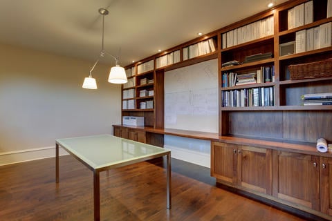 Modern Home Office with shaker style cabinet doors