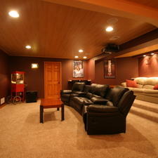 Traditional Home Theater with black leather recliners