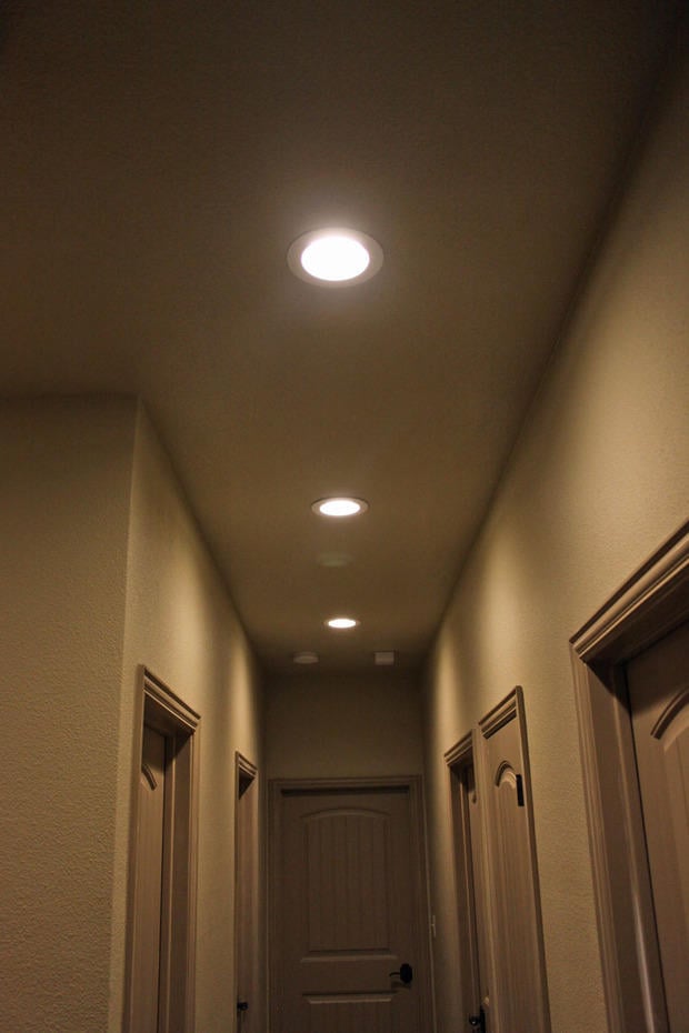 Transitional Hallway in Denton recessed lighting for hallway, tan