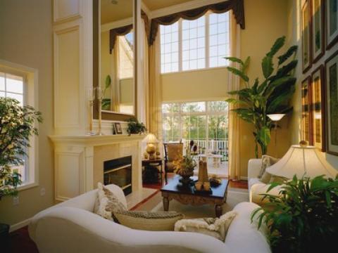 Transitional Living Room with raised panel fireplace mantel