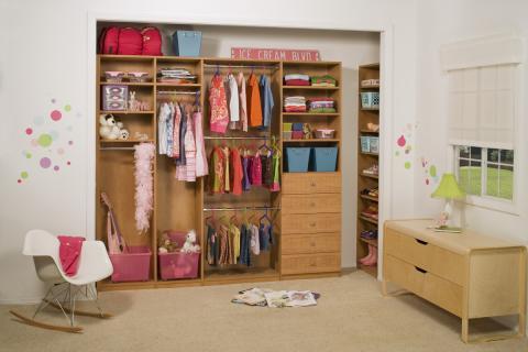 Modern Closet with white plastic arm chair on rockers