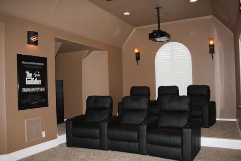 Traditional Home Theater with hanging ceiling projector