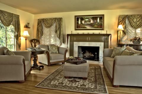 Traditional Living Room with multi-light windows
