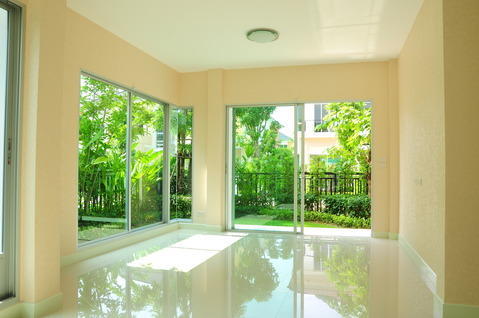 Modern Dining Room with floor to ceiling windows