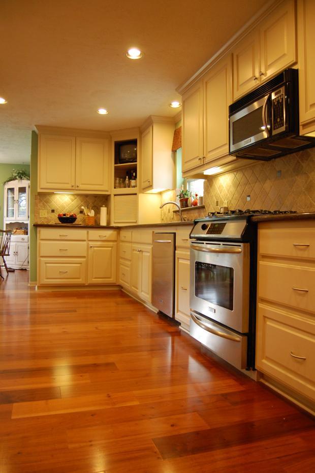 Transitional Kitchen In Cypress Crown Moulding On Cabinetry