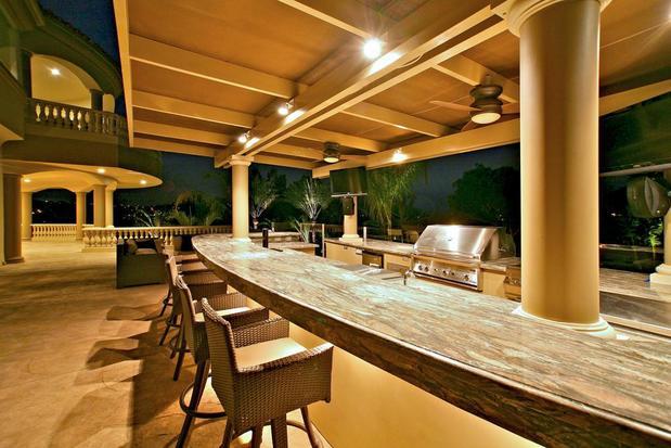 Transitional Outdoor Kitchen In Anaheim Track Lighting Covered Transitional Outdoor Kitchen With High End