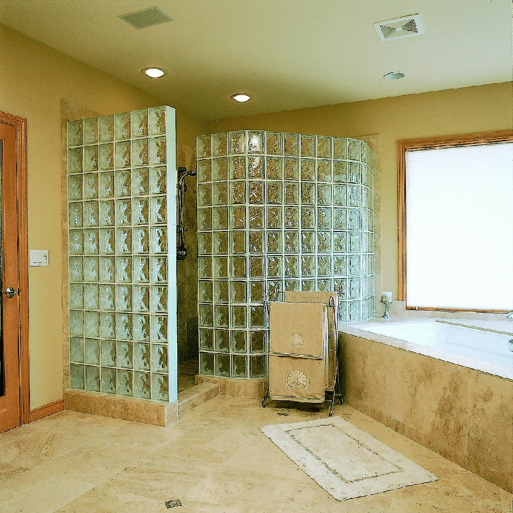 Glass Block Showers without Doors