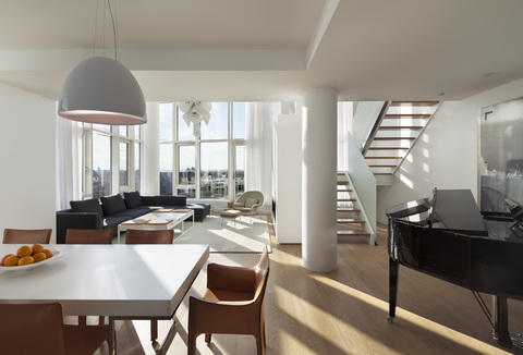 Modern Dining Room with white contemporary chandelier