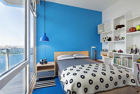 Contemporary Bedroom with double bed with contemporary headboard