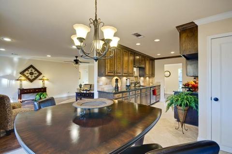 Traditional Dining Room with stainless steel appliances