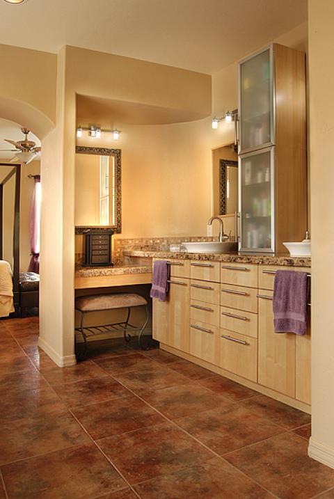 Transitional Bathroom with silver metal glass surface mounted lighting