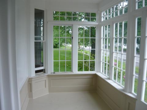 Traditional Entry with painted concrete floors