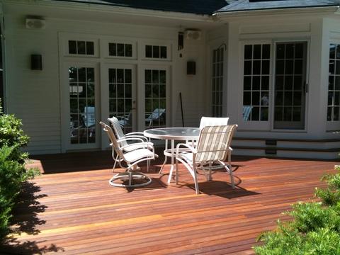 Traditional Deck with prestained mahogany decking