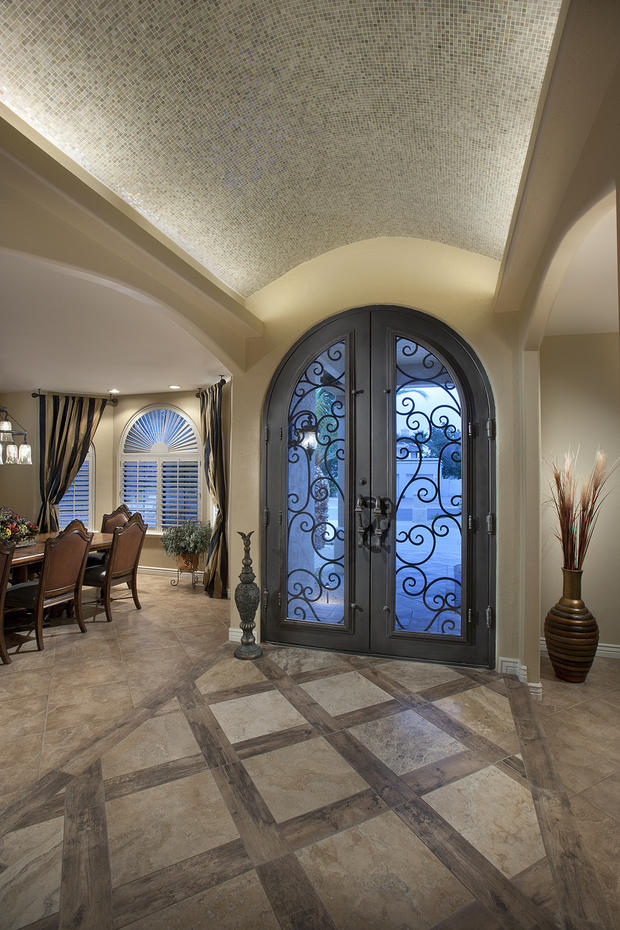 Tuscan Entry In Tempe Tile Ceiling Floor By Holtzman Home Tuscan Entry With Arched Double Doors