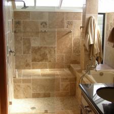 Eclectic Bathroom with black solid surface counter