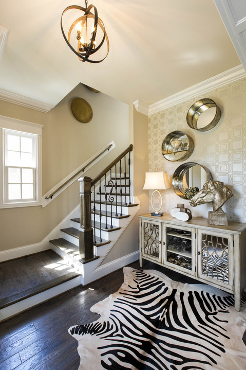Transitional Entry with dark stained hardwood floor