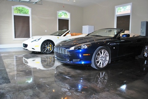 Contemporary Garage with acid stained concrete