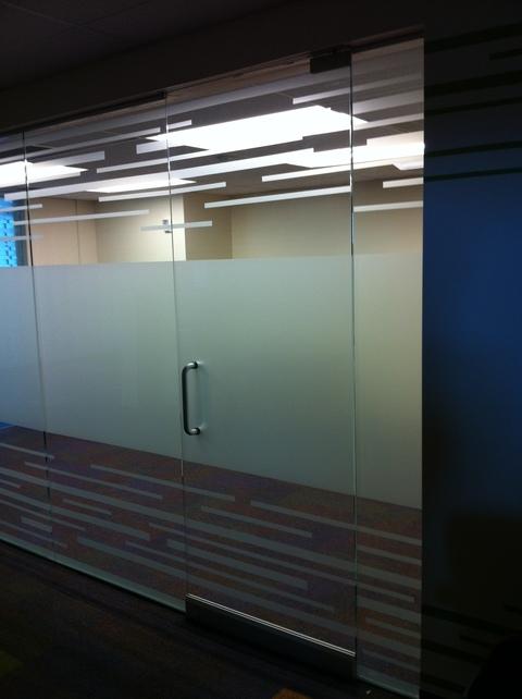 Contemporary Home Office with frosted glass panes