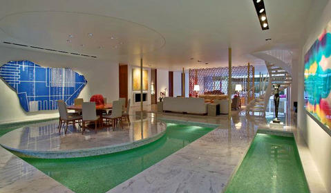 Modern Dining Room with floating dining room on water