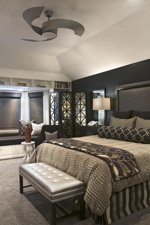 Art Deco Bedroom with built in book case over window