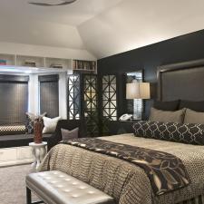 Art Deco Bedroom with built in book case over window