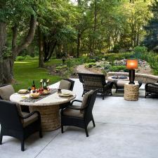 Contemporary Patio with wicker style outdoor lounge furniture