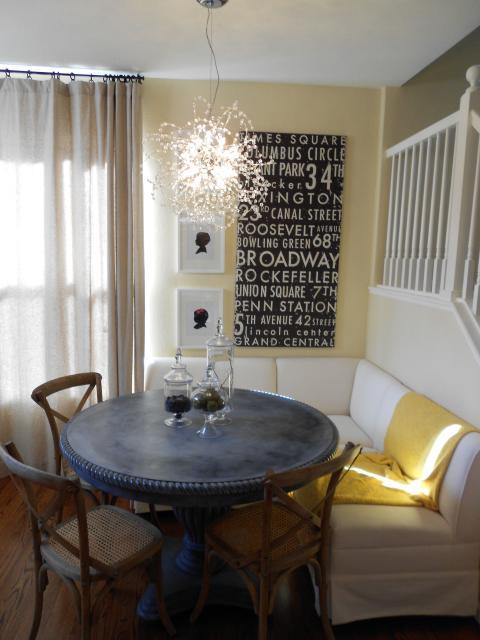 Eclectic Dining Room with french style wood dining chairs