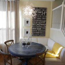 Eclectic Dining Room with french style wood dining chairs