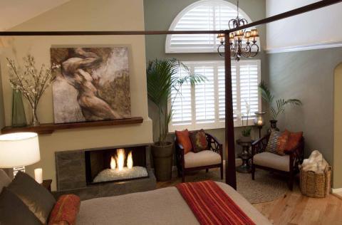 Contemporary Bedroom with contemporary style fire place