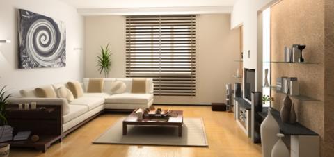 Contemporary Family Room with dark wood unique style side table