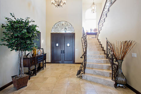 Traditional Entry with dark wood entry table