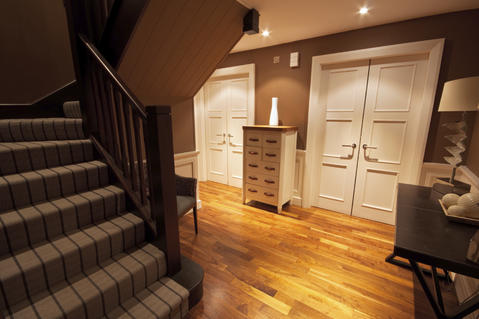 Traditional Entry with imitation wood tile floor