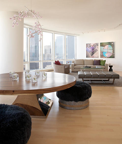 Modern Dining Room with round dining table with metal base