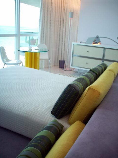 Modern Bedroom with custom textured white drapes