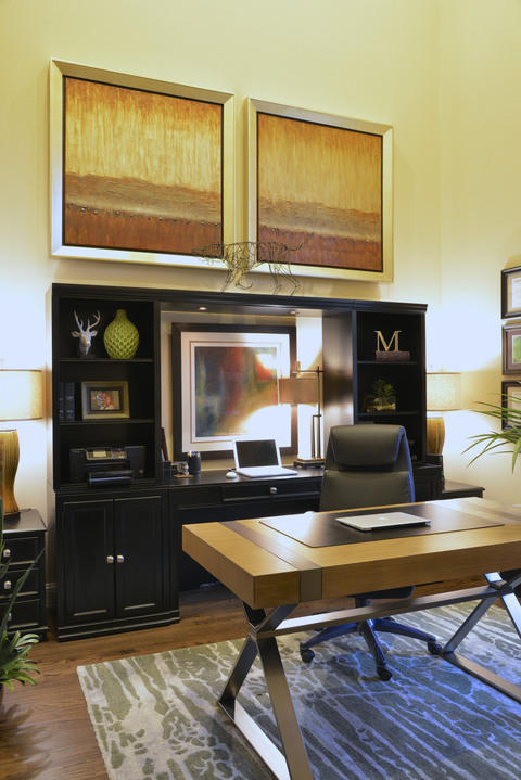 Contemporary Home Office with black leather office chair