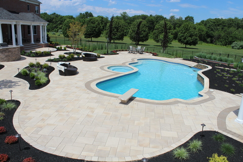 Modern Pool with grey accent tile border