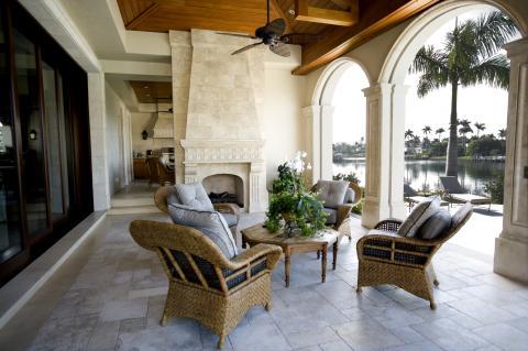 Traditional Patio with wood burning fireplace
