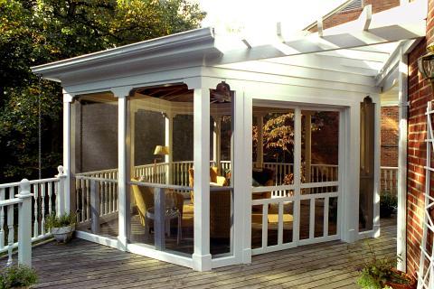 Traditional Patio with white wood railing