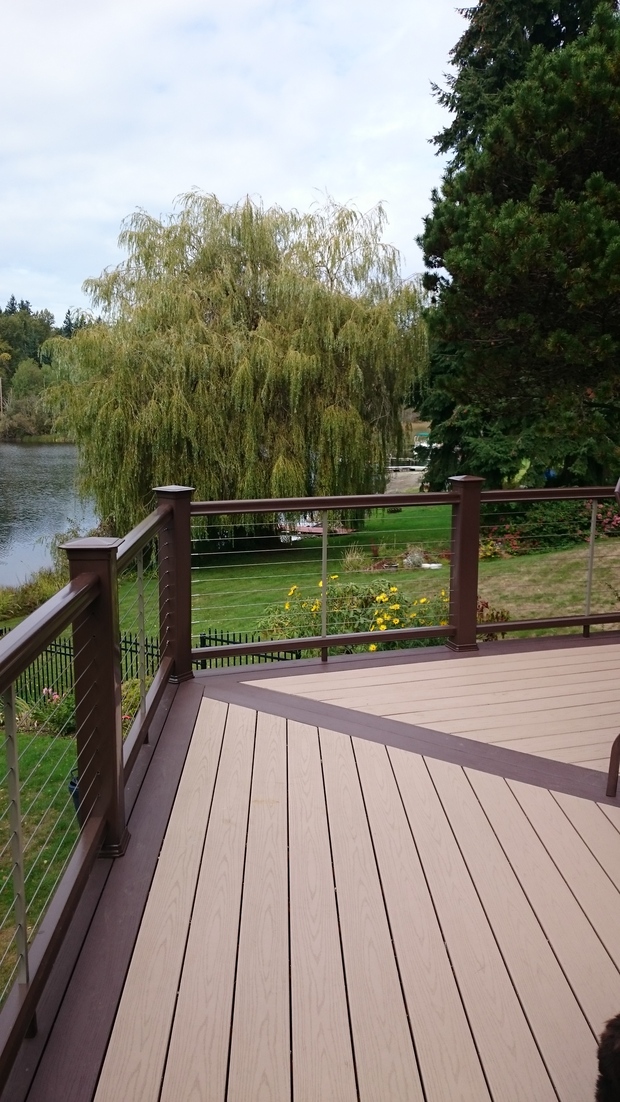 Traditional Deck in Federal Way - lake view, wood and cable railing