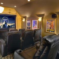 Traditional Home Theater with black leather recliner chairs