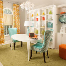 Modern Dining Room with blue and white zebra pattern