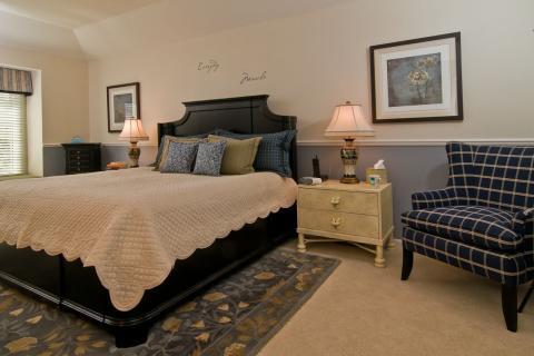 Traditional Bedroom with 2 colors for walls blue and white