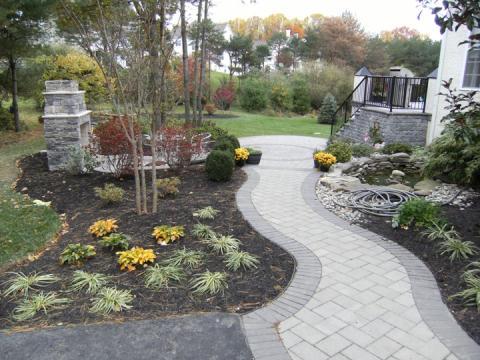 Transitional Landscape with outdoor patio furniture