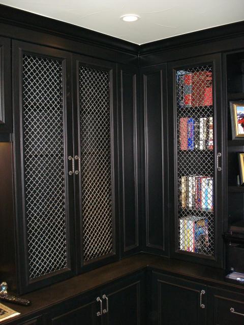 Transitional Library with silver cabinet hardware