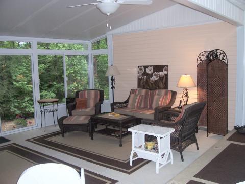 Transitional Sunroom with bead board wainscoting