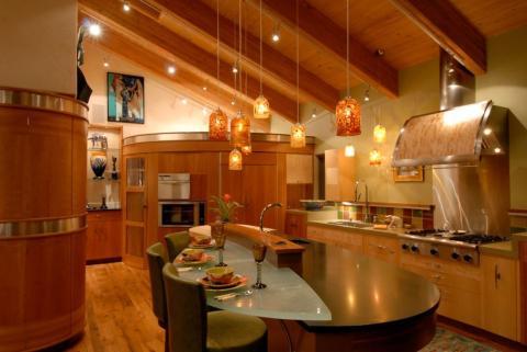 Modern Kitchen with rounded corner kitchen storage area